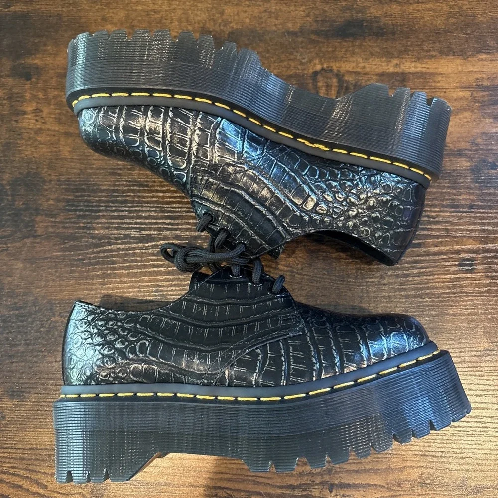 NEW Dr. Martens 1461 Quad Croc Gunmetal Wild Croc‎ Platform 4 M, 5 L Shoes